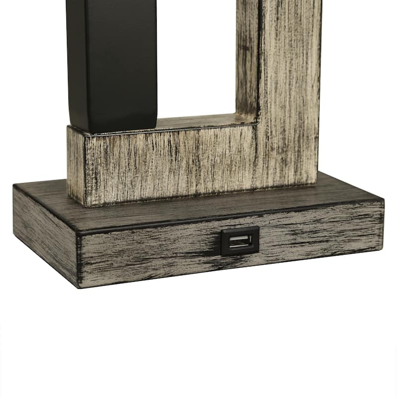 Rectangle Wood USB Table Lamps Set of 2