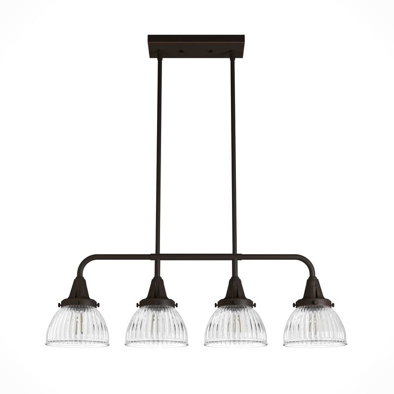 Hunter Cypress Grove 4-Light Linear Chandelier - Kitchen Island, Dining Room - Clear Fluted Glass - Transitional, Industrial