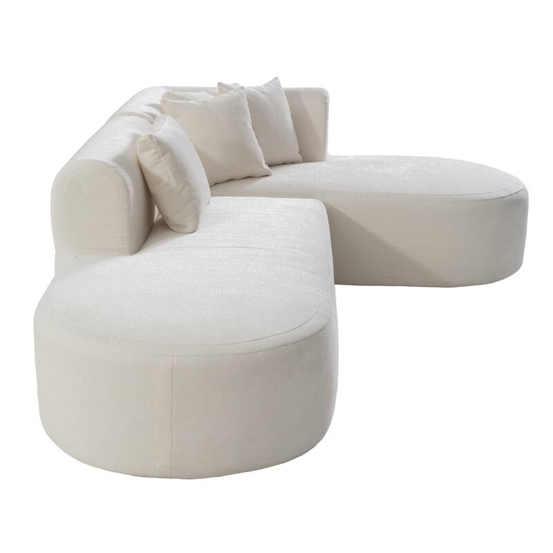 Curved Sectional Sofa with L-Shaped Chaise Lounge, Chenille Upholstered Cloud Sofa, 4 Seater Floor Sofa with 4 Pillows