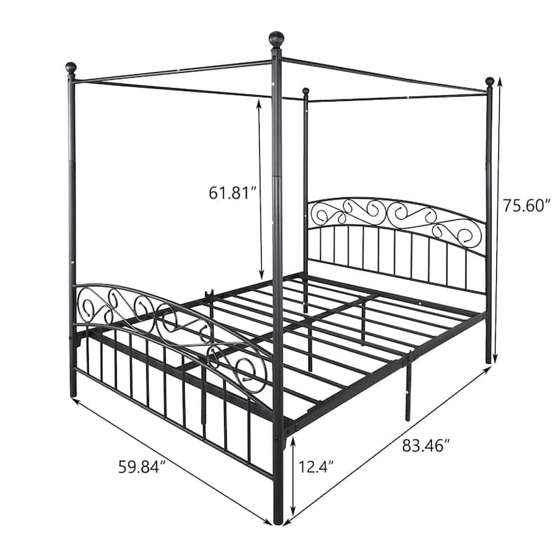 Metal Canopy Bed Frame with Headboard and Footboard