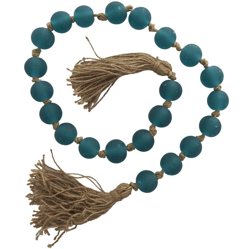 Glass Handmade Round Beaded Garland with Tassel with Knotted Brown Jute - Roche River Decor - Teal - 45"L