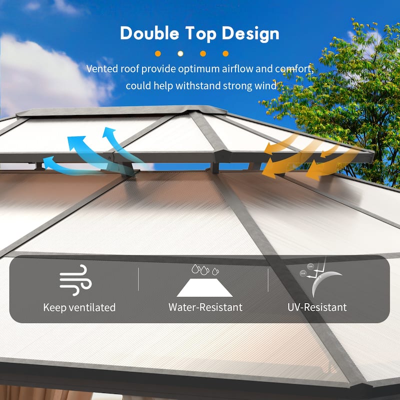 Hardtop Gazebo 10×12FT, Outdoor Double Roof Aluminum Furniture