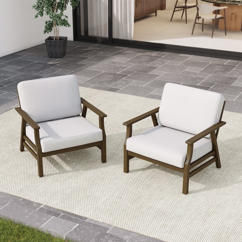 2 Set Outdoor Club Chairs with Cushions Teak Wood Patio Chairs