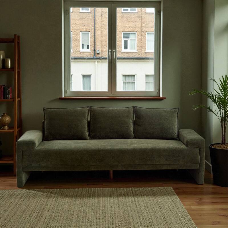 84.5" Modern Velvet Upholstered Sofa, 3-Seater Couch with Durable Wooden Frame for Living Room & Apartments - Green