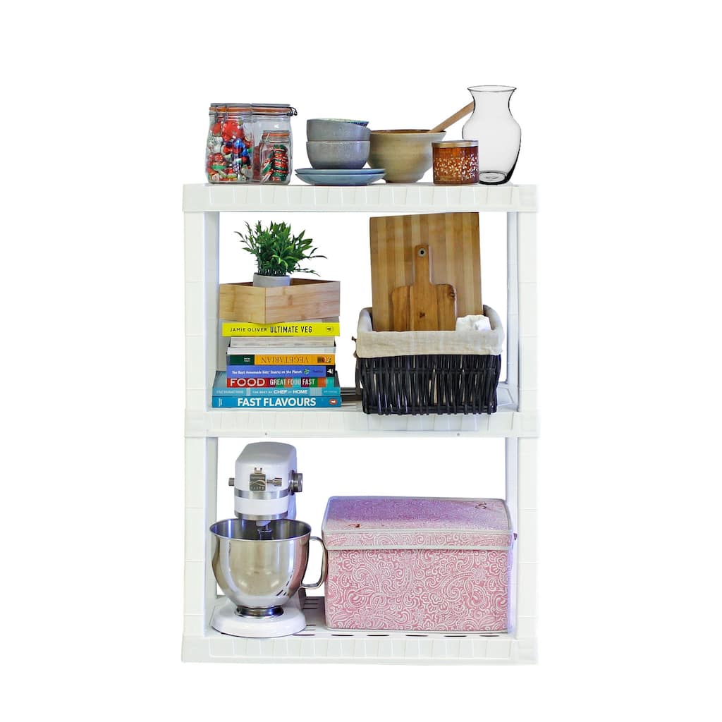 Oskar Large 3-Tier Interlocking Shelving Unit, 18 X 36 X 38", white