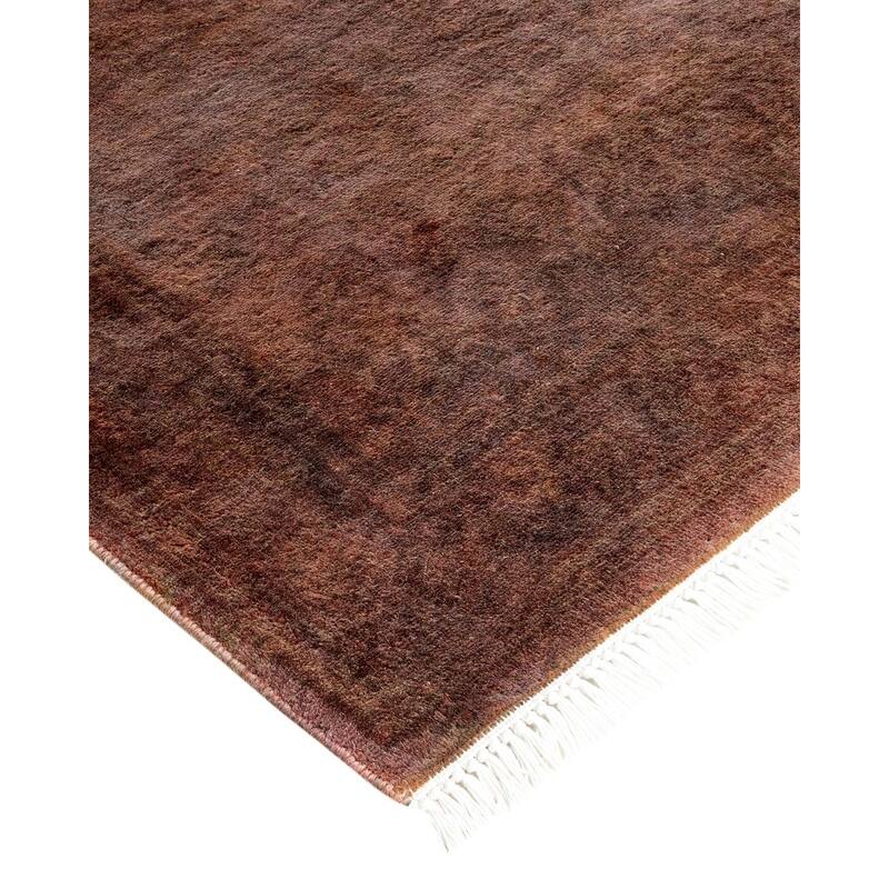 Overton Hand Knotted Wool Vintage Inspired Modern Contemporary Overdyed Brown Runner Rug - 2' 8" x 10' 9"