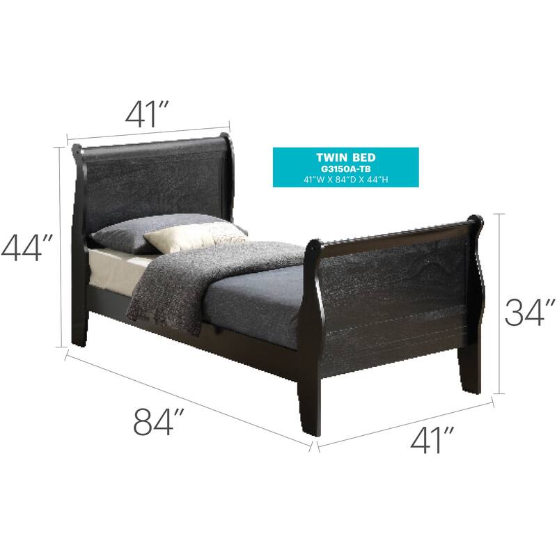 Louis Philippe Twin Sleigh Bed with Headboard and Footboard