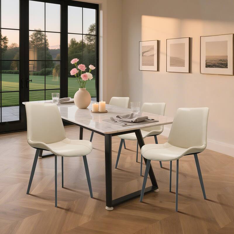 PU Leather Dining Chair with Metal Legs, Modern Upholstered Chair Set of 2 for Kitchen, Restaurant, Living, Meeting Room