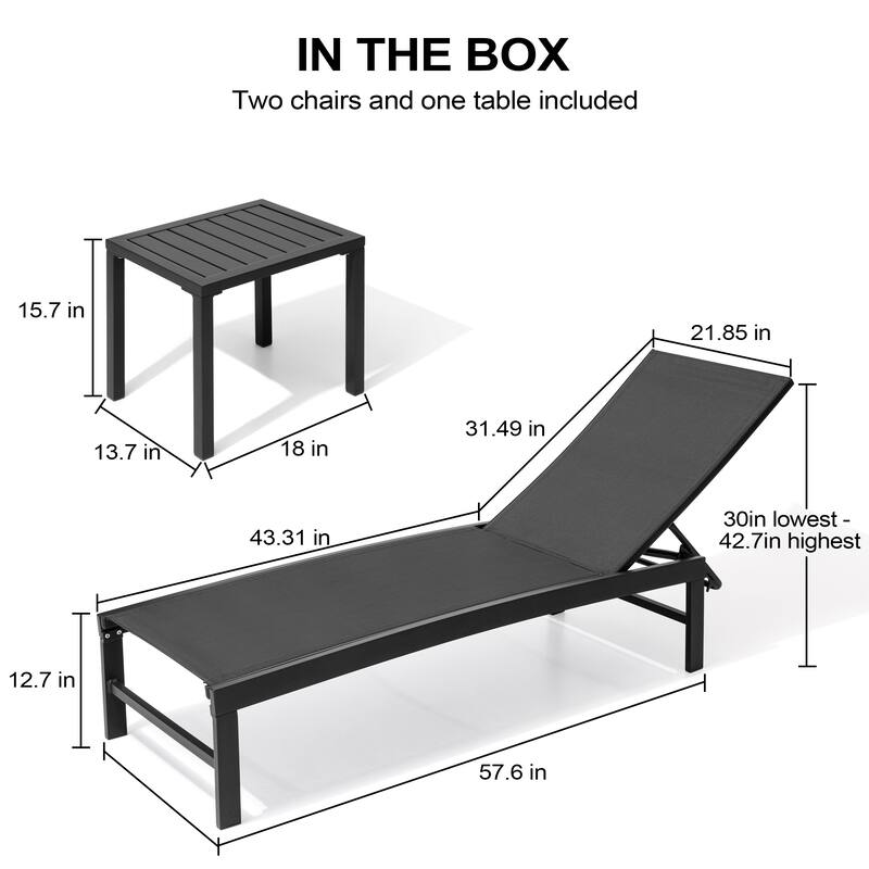 Outdoor Patio Adjustable Chaise Lounge Chairs with Side Table Set