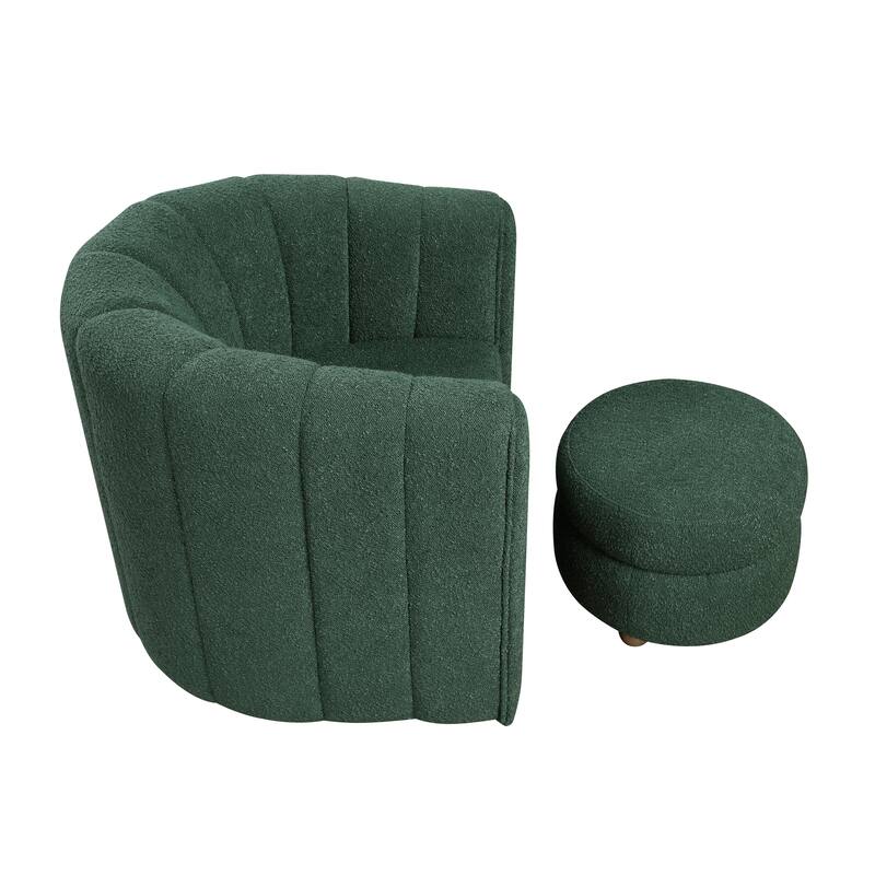 Arden 31" Boucle Swivel Chair with Ottoman - Solid Wood Legs