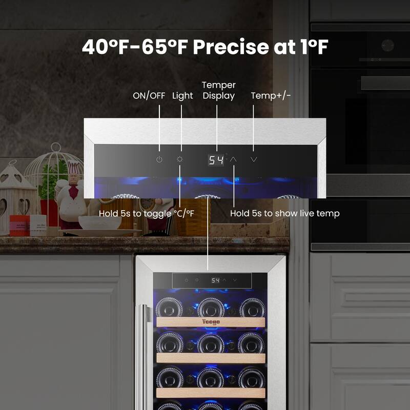Yeego 14.8 in.33-Bottle Single Zone Wine Cooler Refrigerator Fridge with Built-In/Freestanding Design
