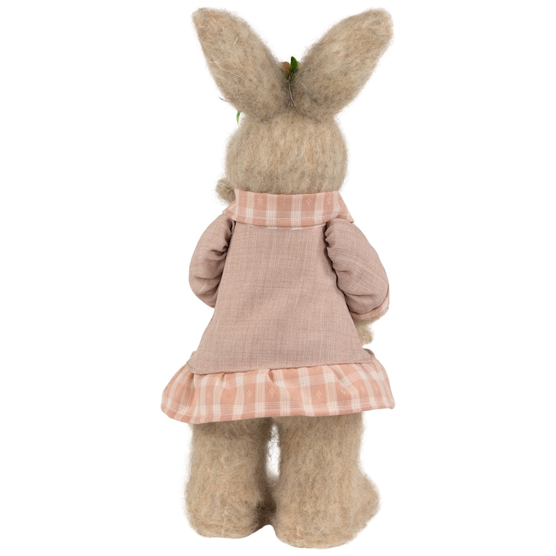Mother Rabbit with Baby Bunny Easter Figure - 14.5" - Brown and Rose Pink