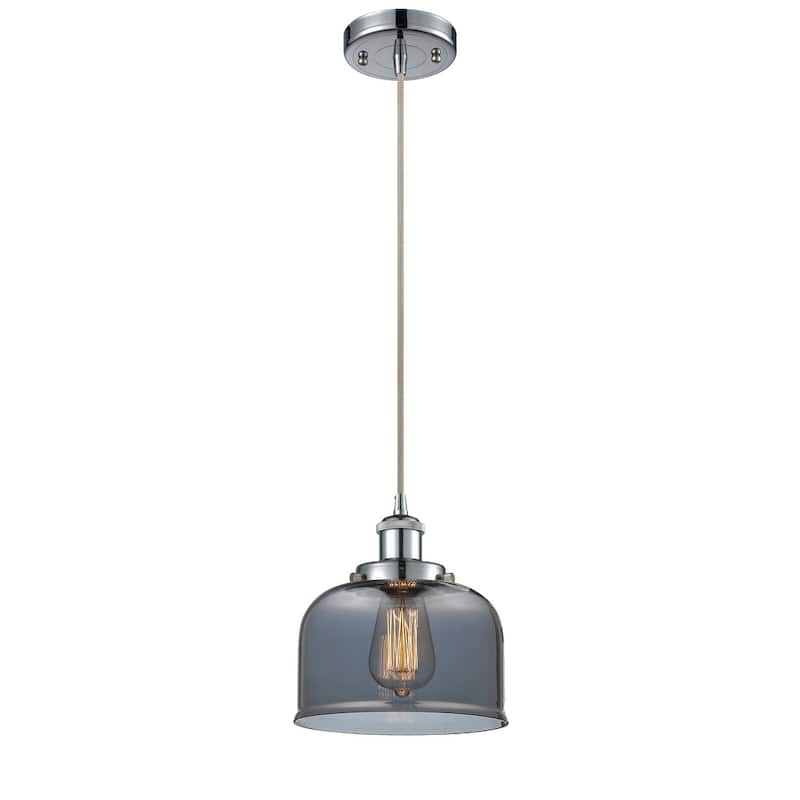 Innovations Lighting Large Bell 8" Wide Mini Pendant - Cord Hung - Polished Chrome / Plated Smoke