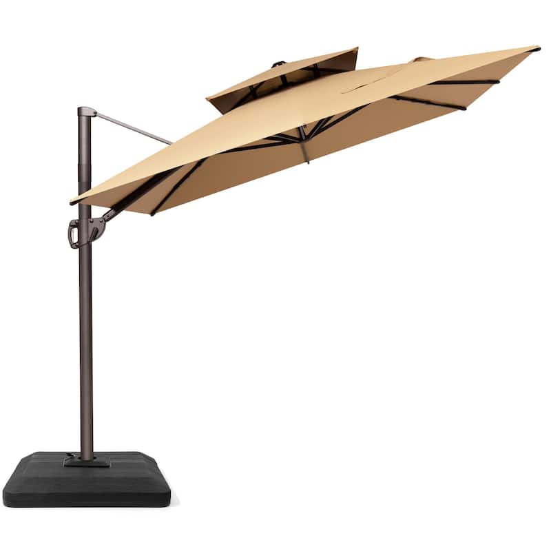 VredHom 9X11FT 360 Degree Rotation Patio Cantilever Umbrella with Base - Tan