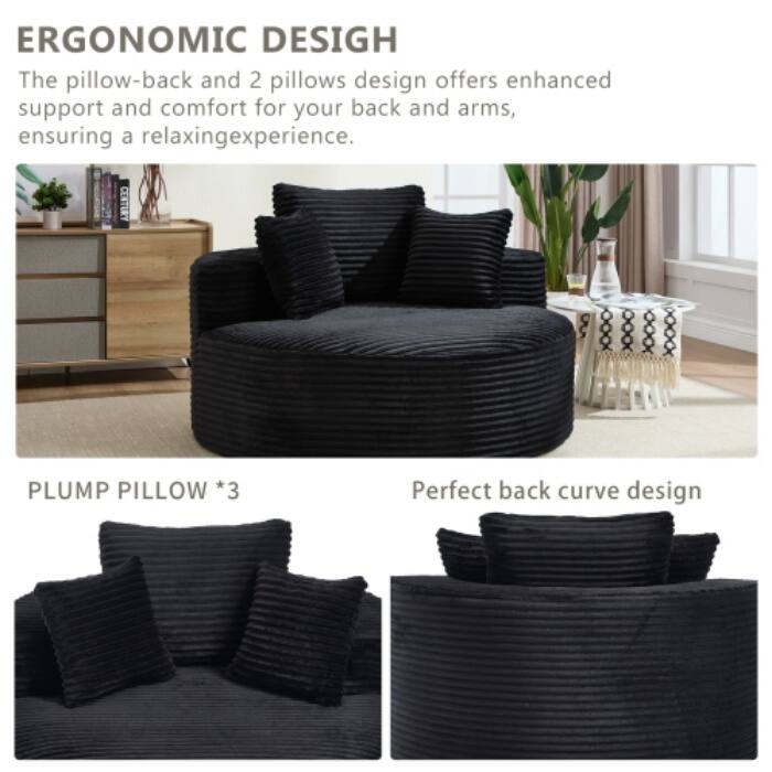 Round Memory Foam Sofa Bed, Cloud Sectional Couch with 3 Pillows for Living Room