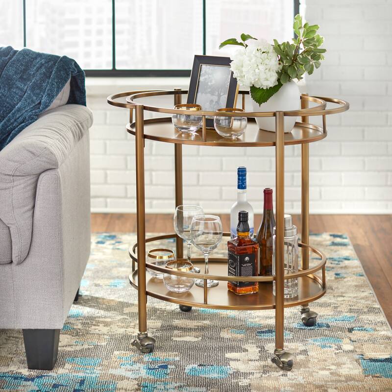 Lifestorey Devin Oval Metal Bar Cart - Gold