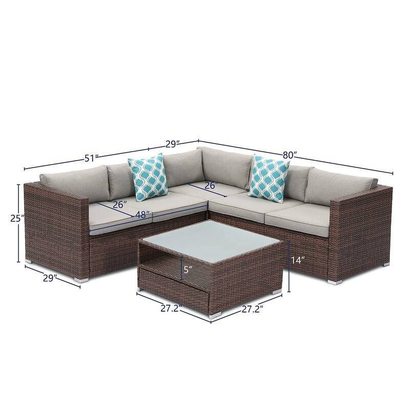 4-Piece Patio Conversation Set Patio Furniture Set With Thick Cushions,Outdoor Sectional Sofa Outdoor Wicker Sofa W Coffee Table