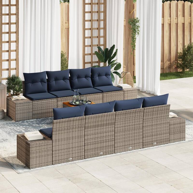 vidaXL 9 Garden Sofa Set with Cushions Black/Grey Poly Rattan - 115.7 x 24.4 x 27.2 - Grey