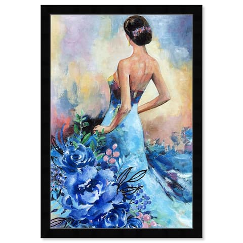 "Total Blue", Flower Dress Garden Traditional Blue Framed Wall Art Print for Living Room