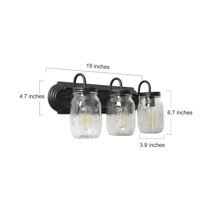 Farmhouse 3-Light Glass Bathroom Vanity Lights Wall Sconces - Dark Brown - W18.9"x H6.7"x E8.7"