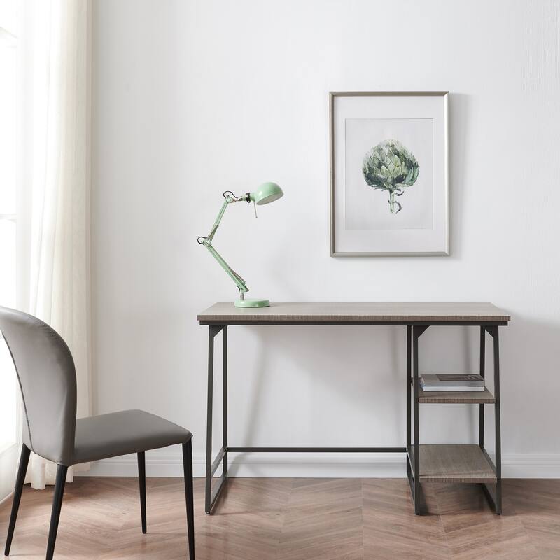 Home Office Desk with Stepped Shelf - Wood & Iron Desk, 48" L x 24" W