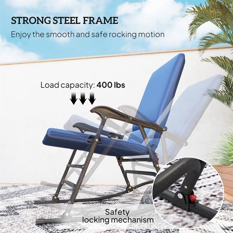 Set of Two Oversized Outdoor Rocking Chairs Steel Frame 600D Oxford Cloth and PP Cotton - 27.6" W x 42.9" D x 36.6" H
