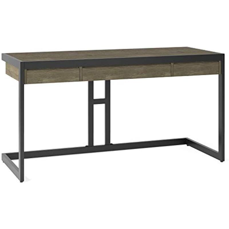 Acacia Wood Desk - 60" Office Desk with Keyboard Tray & 2 Drawers - Distressed Grey Finish