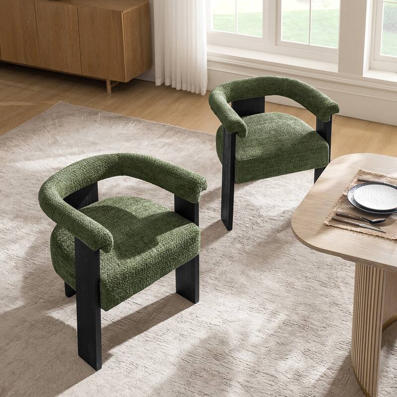 Georg Modern Boucle Dining Chair with Solid Wood Legs Set of 2 by HULALA HOME