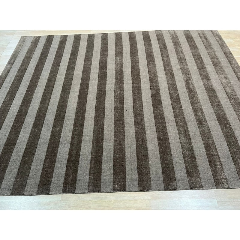 Hand-Knotted Wool Knotted Striped Rug, 9' x 12', Lavender Area Rug, Modern Elegant Area Rug for All Rooms - L