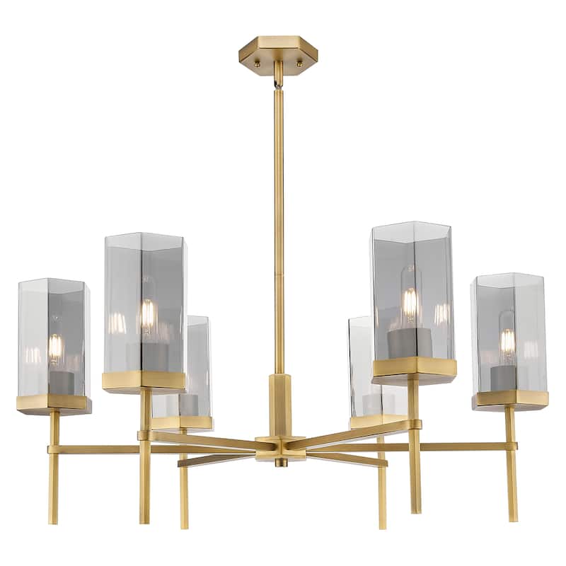 Innovations Lighting Downtown Urban - Blakeley - 6 Light 32" Stem Hung Chandelier - Brushed Brass, Light Smoke