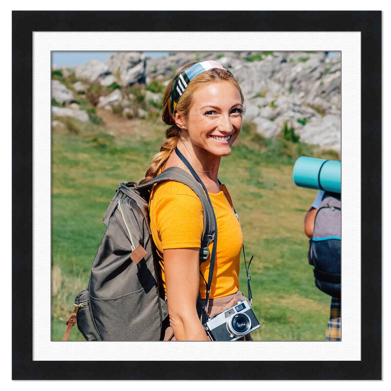 12x12 Frame with Mat - Black 15x15 Frame Wood Made to Display Print or Poster Measuring 12 x 12 Inches with White Photo Mat