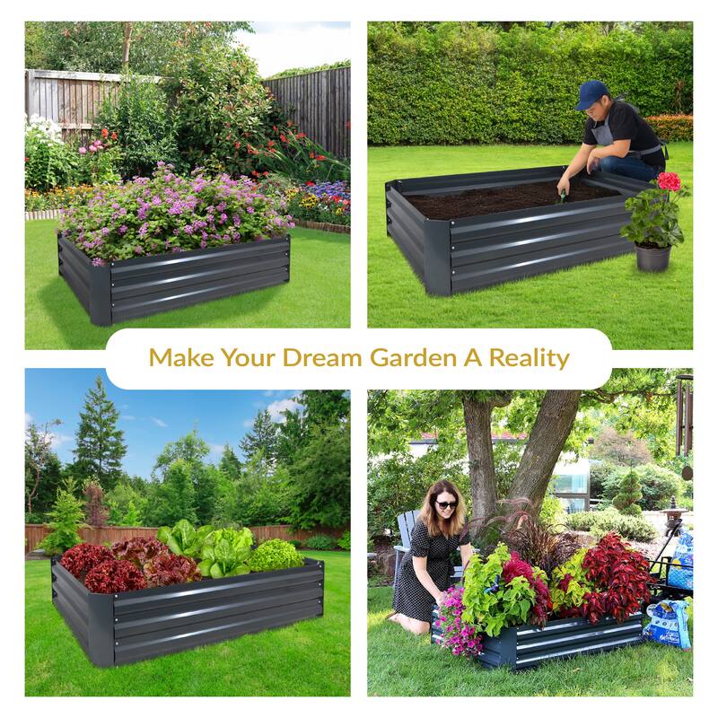 Sunnydaze Galvanized Steel Raised Garden Bed - 4' x 3' - 47.5" x 35.5" x 11.75"