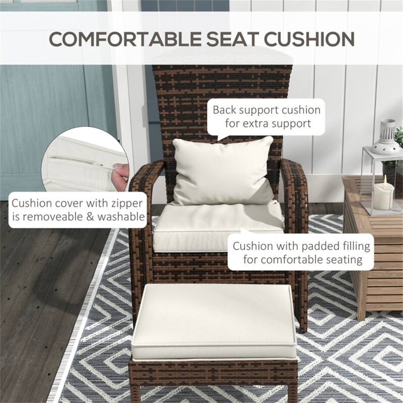 Mixed Rattan Adirondack Chair with Ottoman, Cushions and Steel Frame - 25.25" W x 32.25" D x 35" H