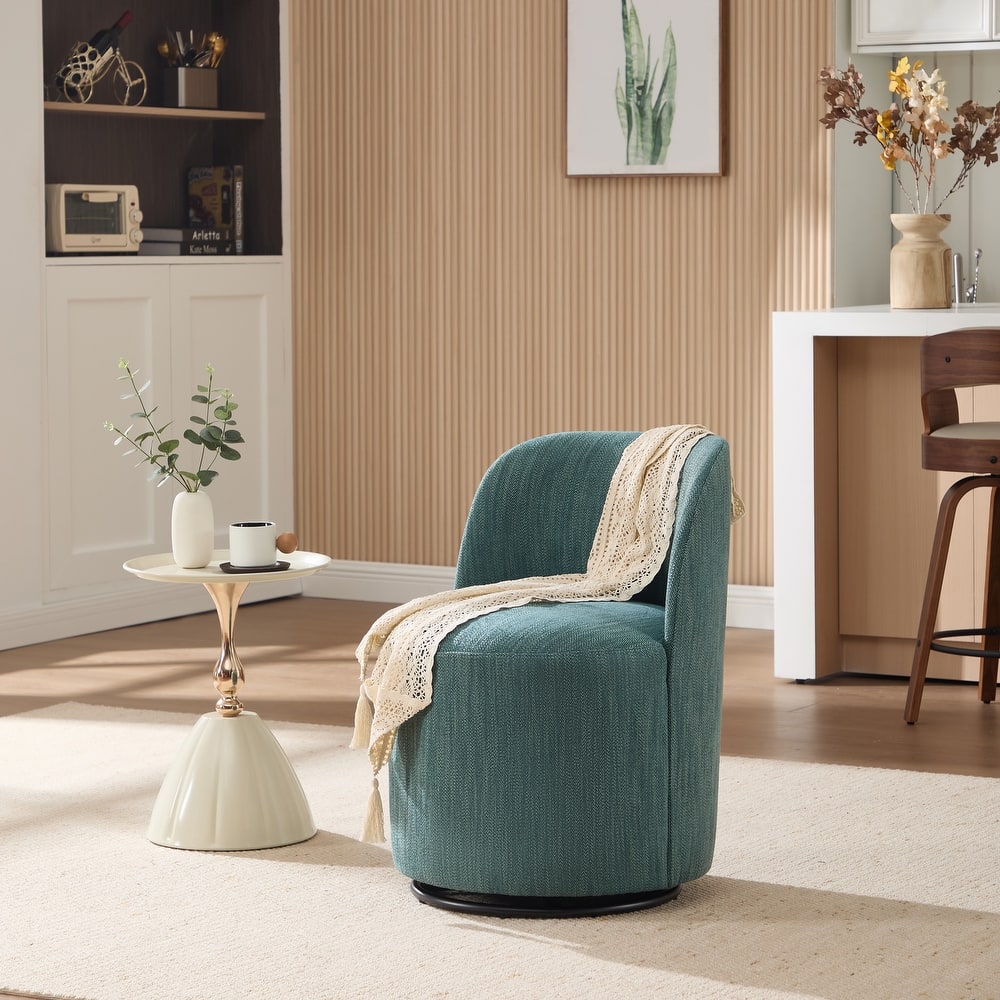 Set Of 1 Upholstered Barrel Chair, Mid Century Modern Round Linen Dining Chair, 360 Degree Swivel Side Chair for Dining Room