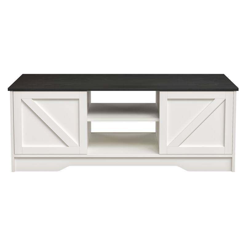 47" Rustic Farmhouse Coffee Table with Storage & Sliding Doors