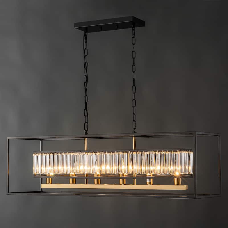 6-Light Modern Black&Gold Rectangular Crystal Large Chandelier for Dining/Living Room - 39.37 in. W x 11.02 in. H x 11.81 in. D - 39.37 in. W x 11.02 in. H x 11.81 in. D - Black/Brushed Brass