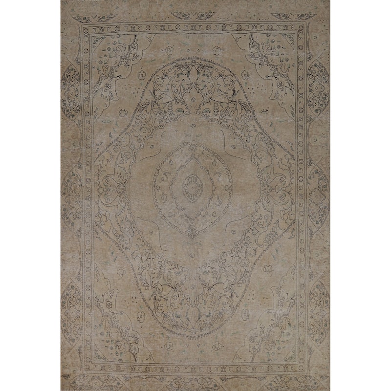 Vintage Distressed Tabriz Persian Area Rug Hand-Knotted Wool Carpet - 7'4" x 10'7"