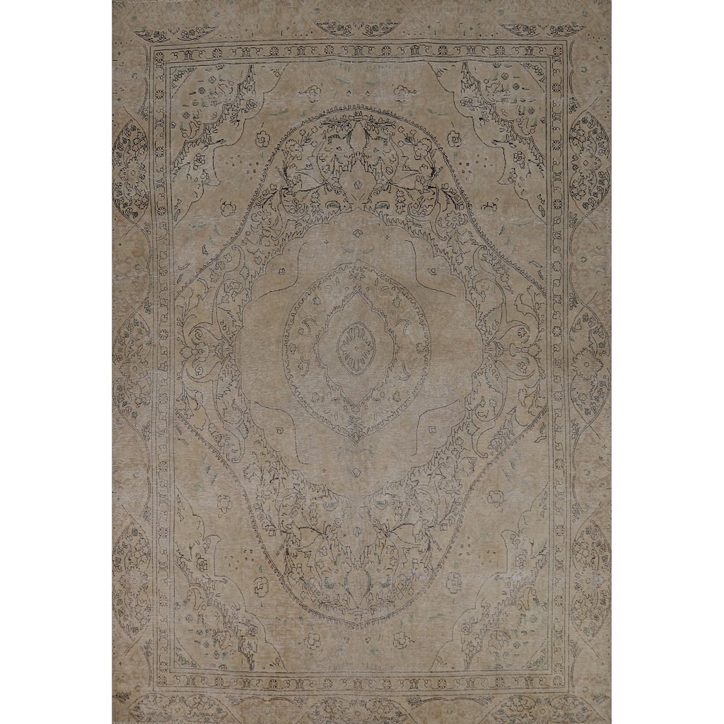 Vintage Distressed Tabriz Persian Area Rug Hand-Knotted Wool Carpet - 7'4" x 10'7"