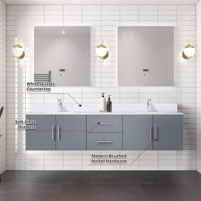 Geneva 80 in. W x 22 in. D Dark Grey Double Bath Vanity and White Quartz Top