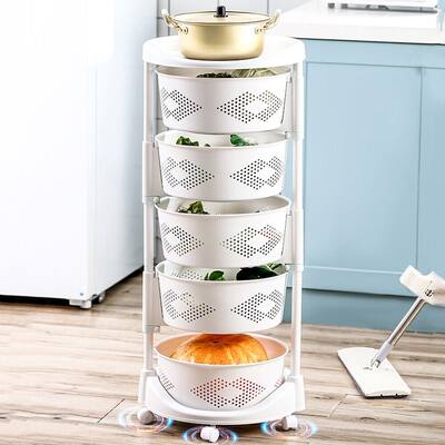 5 Tiers Kitchen Rotating Shelf Household Storage Rack with Wheels - 5-Tiers