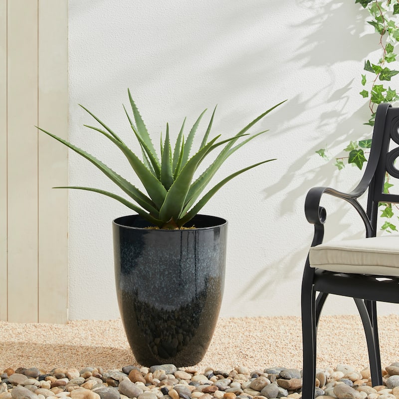 Glitzhome 16.75"H Set of 2 Oversized Eco-Friendly PE/Resin Faux Ceramic Tall Plastic Planter Porch Pot