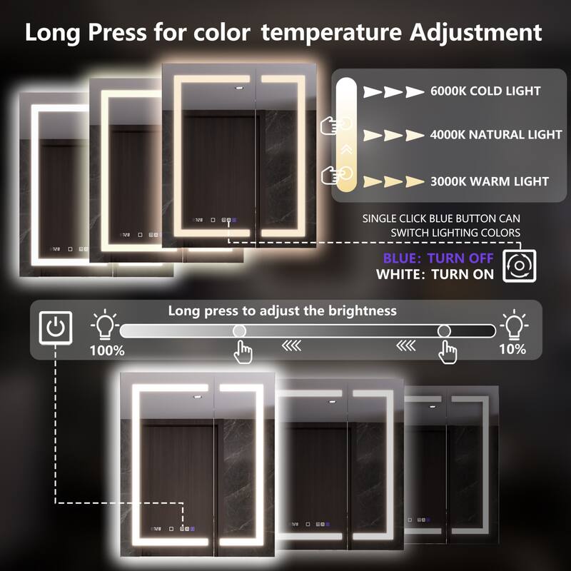 Modland 24"-42W x 36"H LED Medicine Cabinet Mirror with USB Charging,10x Magnifying Mirror