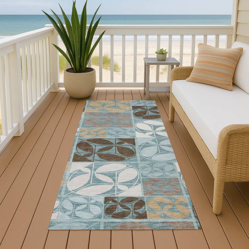 Machine Washable Indoor/ Outdoor Patch Lupton Chantille Rug - Teal - 2'3" x 7'6"