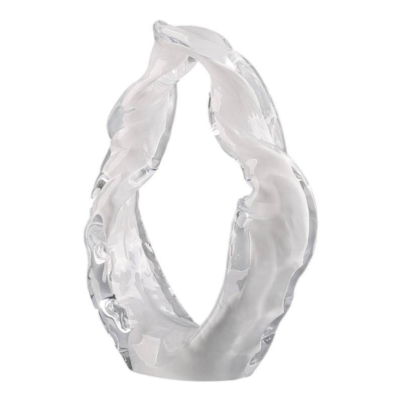Glass Sculpture Modern Decorative Elegant for Home Decor - 10" White - 8.5" x 3" x 10"