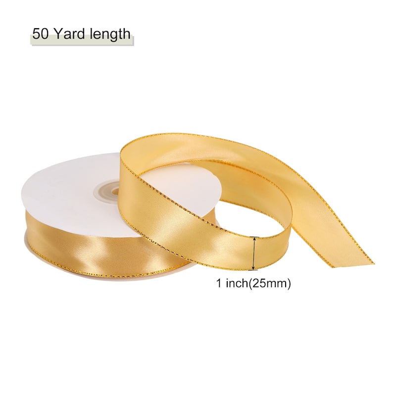 Satin Ribbon with Gold Edges Border Grosgrain Fabric Ribbon for Decor