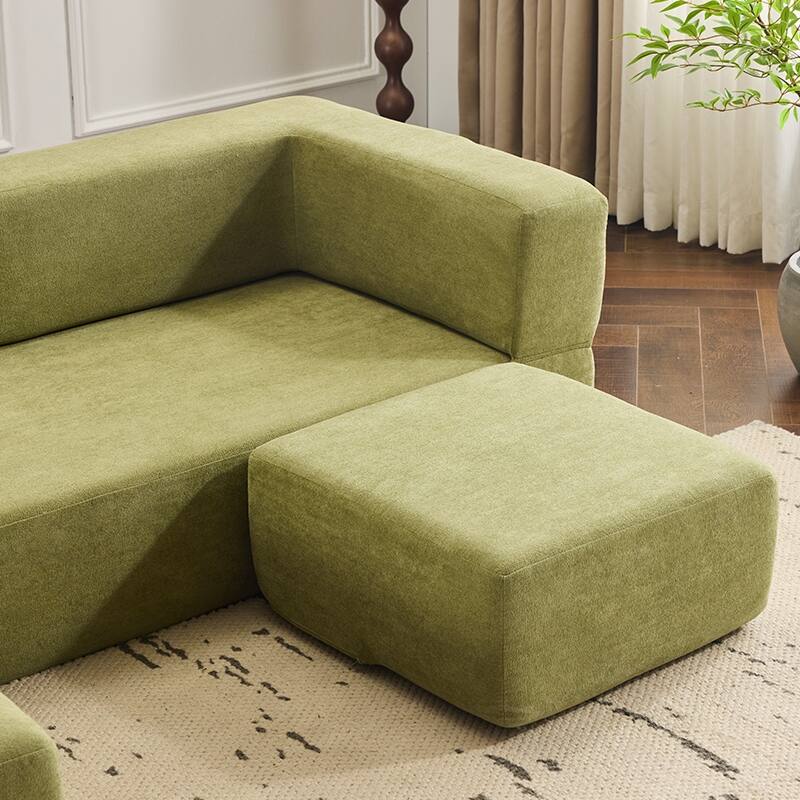Convertible Sectional Sofa With 3 Storage Ottomans - High-Resilience Foam Sleeper, Space-Saving Chenille Floor Sofa