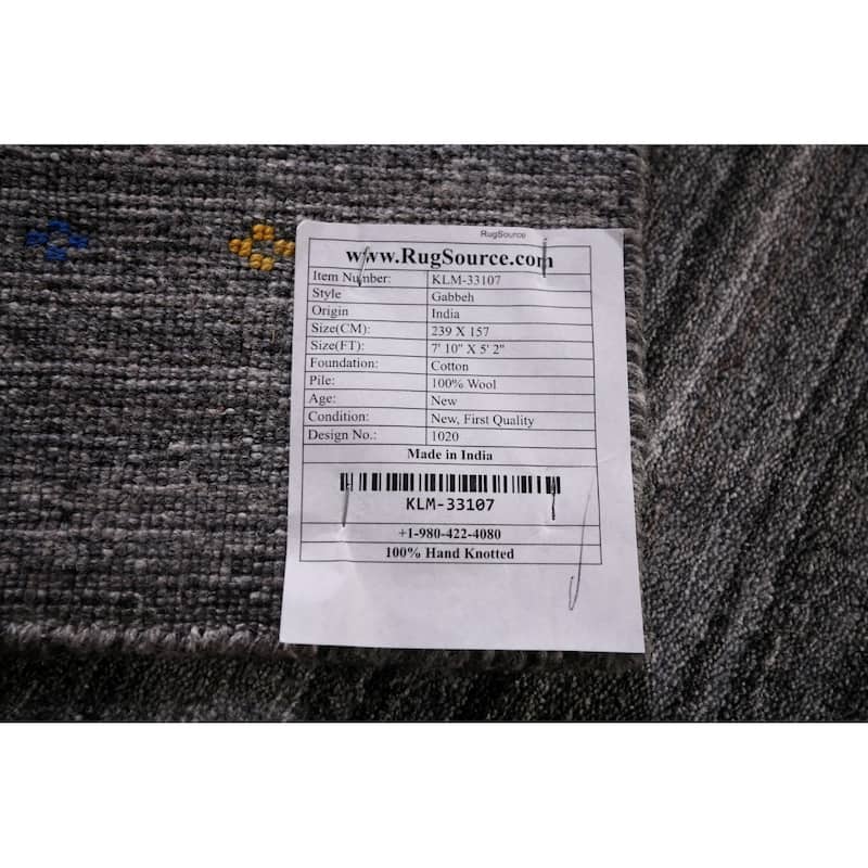 Striped Tribal Gabbeh Indian Area Rug Hand-Knotted Wool Carpet - 5'2"x 7'10"