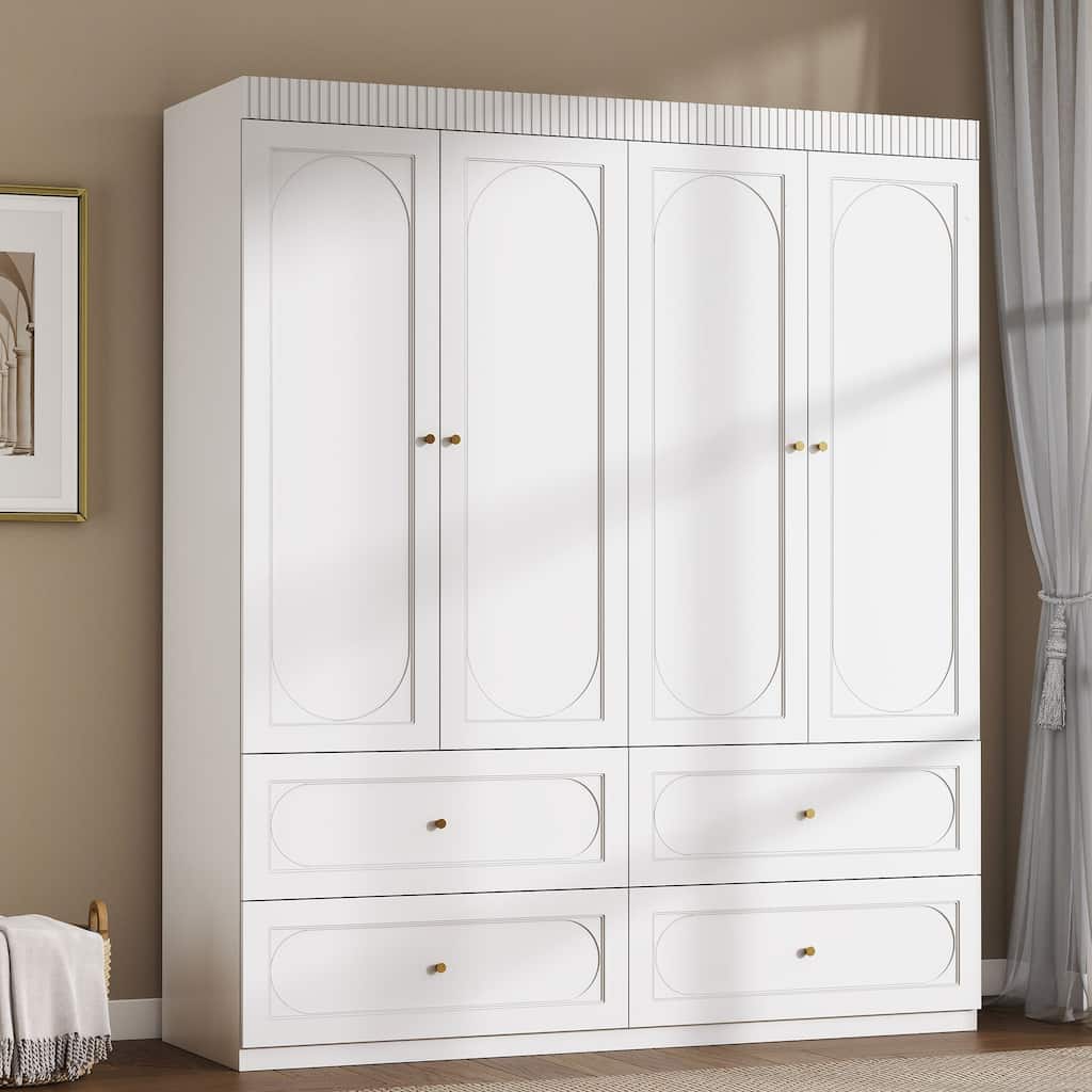 74" Armoire Wardrobe Closet with 4 Drawers, Clothes Organizer Closet with Storage Shelves