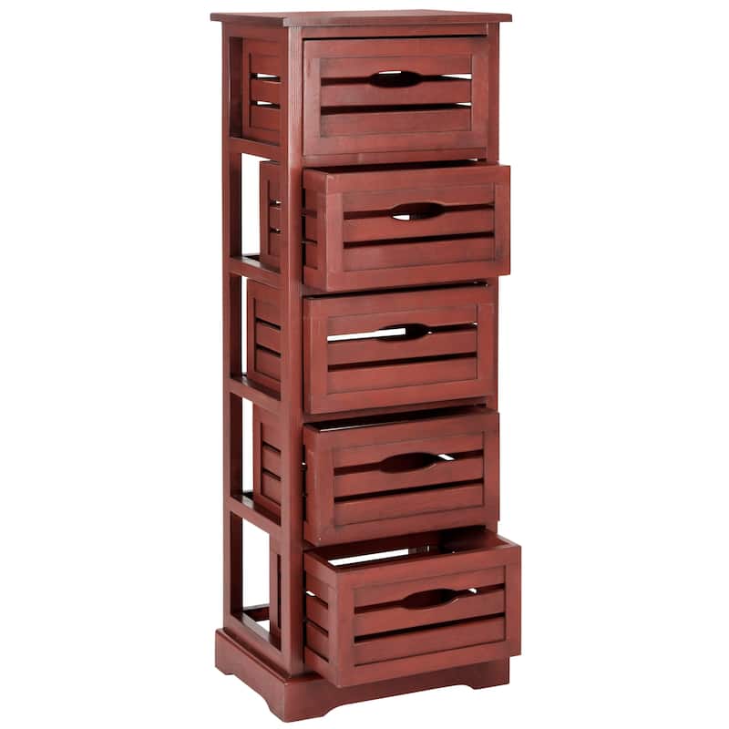 SAFAVIEH Sarina Red Storage 5-Drawer Cabinet - 16.5" x 12.6" x 46.5"