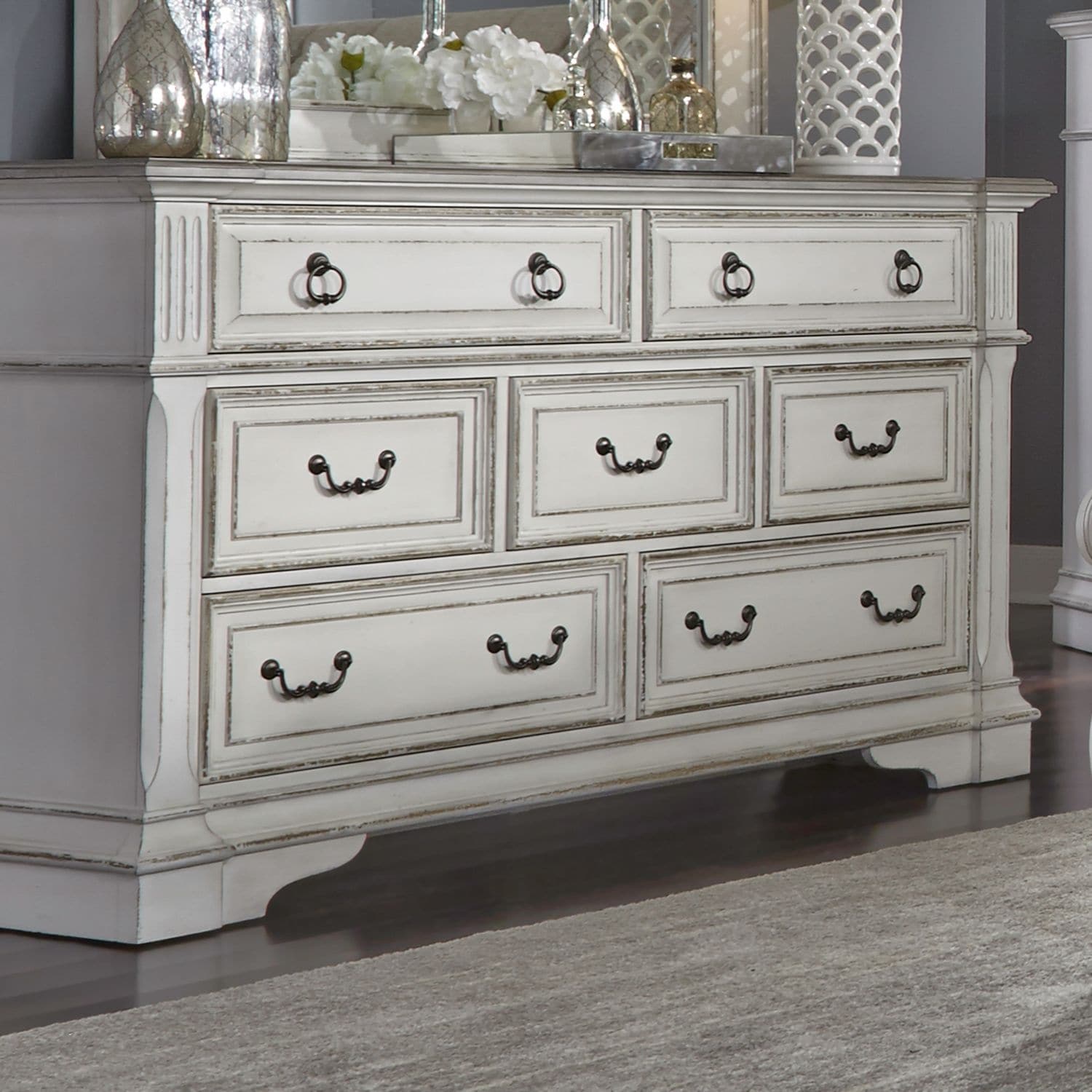 Liberty Furniture Abbey Park Bedroom 7 Drawer Dresser Antique White & Weathered Brown